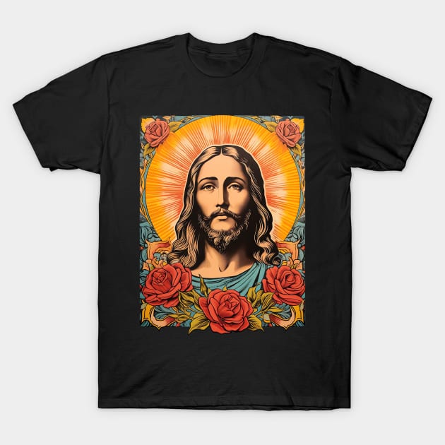 Vintage Retro Jesus Lithograph T-Shirt by AI Art Originals